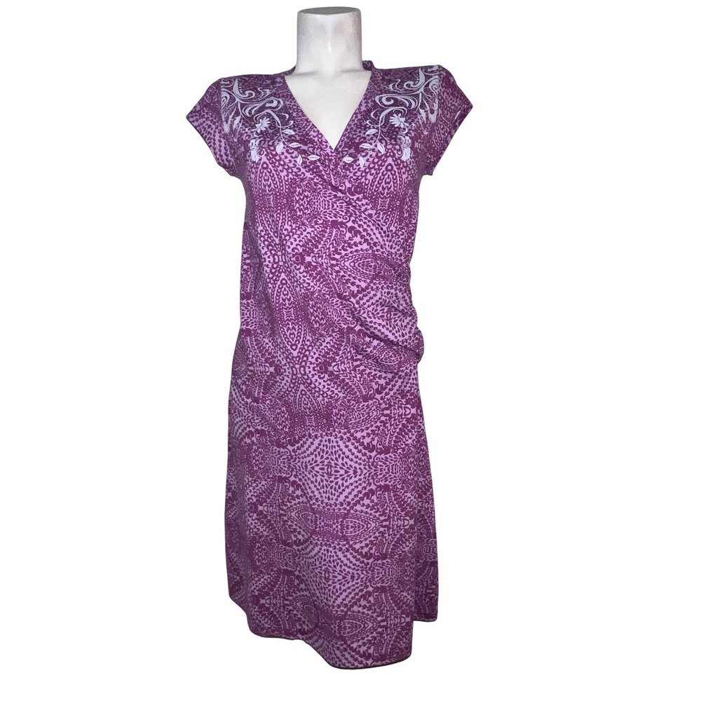 Athleta Purple Paisley Faux Wrap Embroidered V-Neck Midi Dress 841208 Womens M